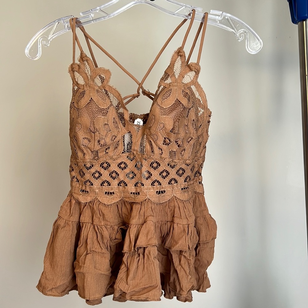 Lace tank peplum ruffles adjustable crop